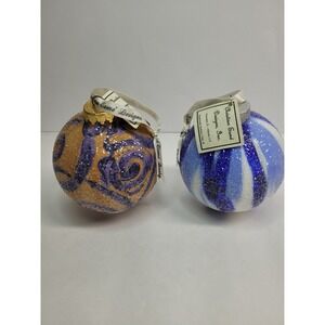 Boutique Christmas Ornaments, Christian Esme Designs, Set Of 2, Blue Gold‎
